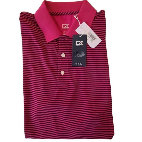 NWT Cutter & Buck Men's Drytek Stripe Polo Shirt Size Large - Picture 1 of 15